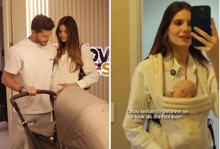 Camila Queiroz e Klebber Toledo mostram ansiedade ao fazer enxoval da primeira filha