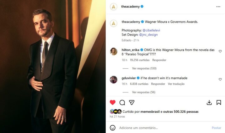 Foto de Wagner Moura no perfil do Oscar chega a meio milhão de curtidas em menos de 24h