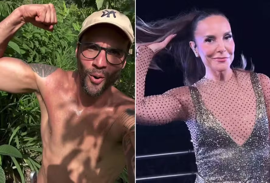 Sem camiseta, ex de Ivete mostra músculos ao reaparecer depois de separação