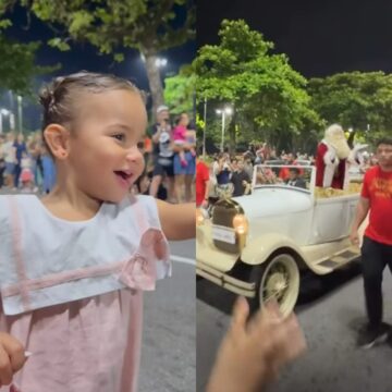 Fofura! Mavie, filha de Neymar, se encanta com parada de Natal; veja fotos