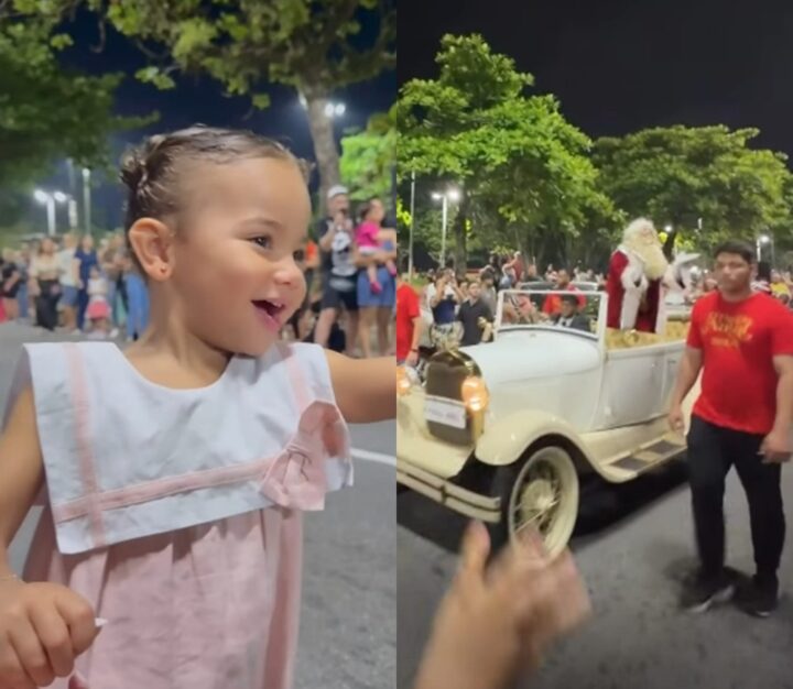 Fofura! Mavie, filha de Neymar, se encanta com parada de Natal; veja fotos