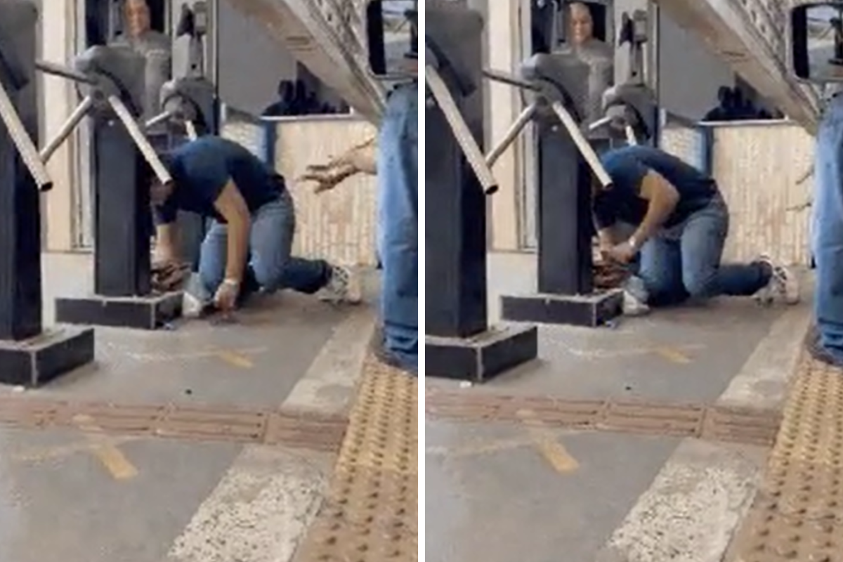 Candidato se atrasa e passa por baixo de portão segundos antes do fechamento