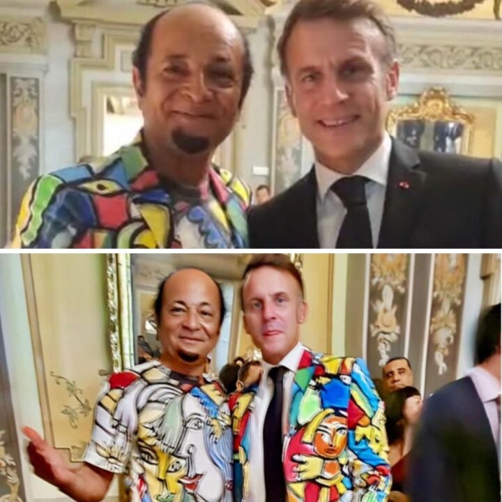 Presidente da França ganha blazer personalizado por Menelaw Sete durante jantar em Salvador