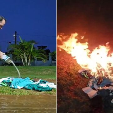 Torcedor viraliza queimando coleção de camisas após perda do acesso à Série A; veja vídeo