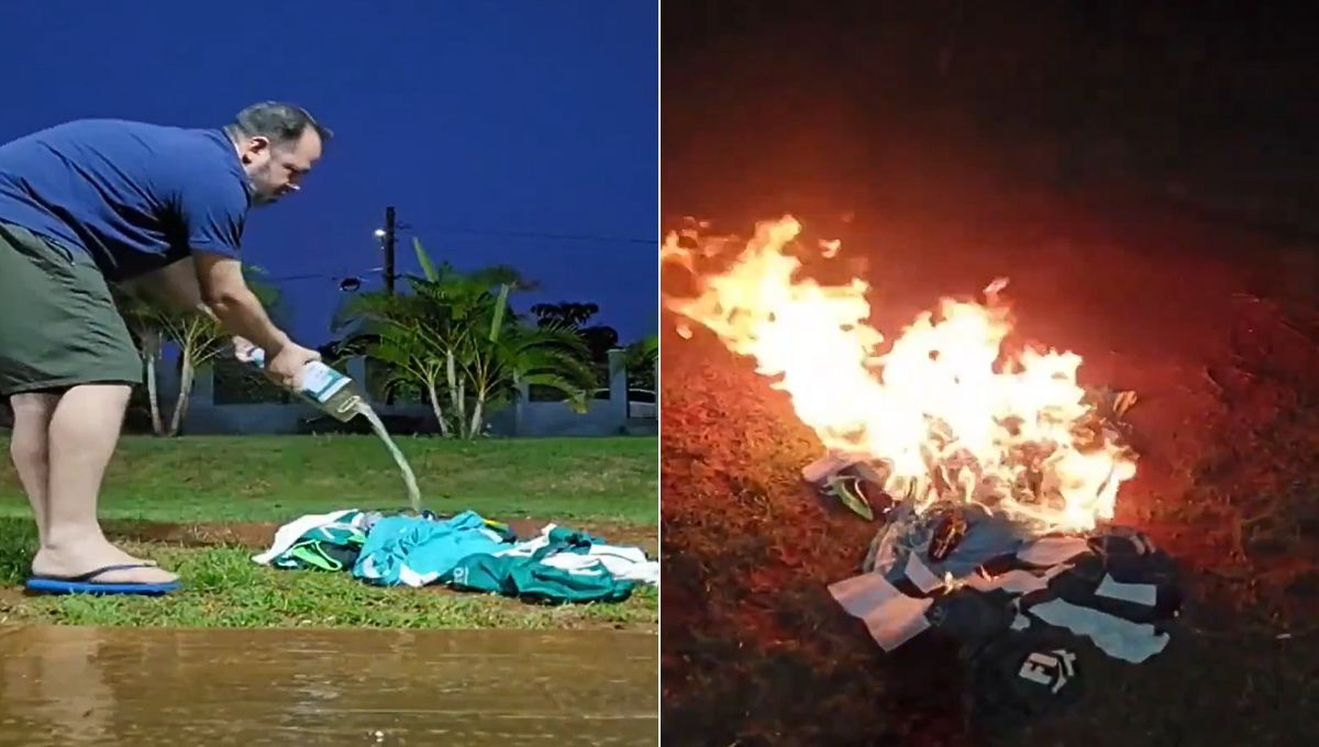 Torcedor viraliza queimando coleção de camisas após perda do acesso à Série A; veja vídeo
