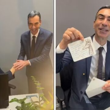 Cesar Tralli exibe bastidores e presente de Renata Vasconcellos em sua estreia no Jornal Nacional