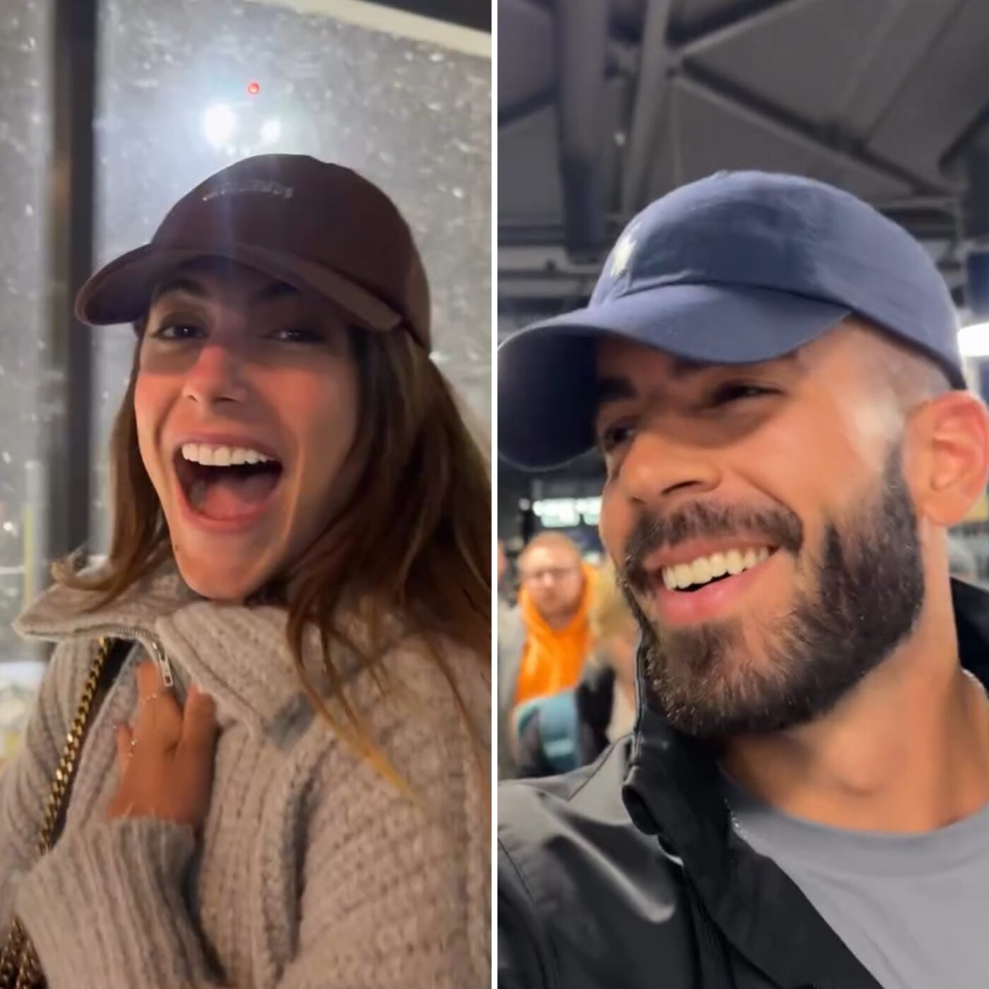 Mari Gonzalez e Pipo Marques se emocionam com a neve ao chegarem na ‘Terra do Papai Noel’