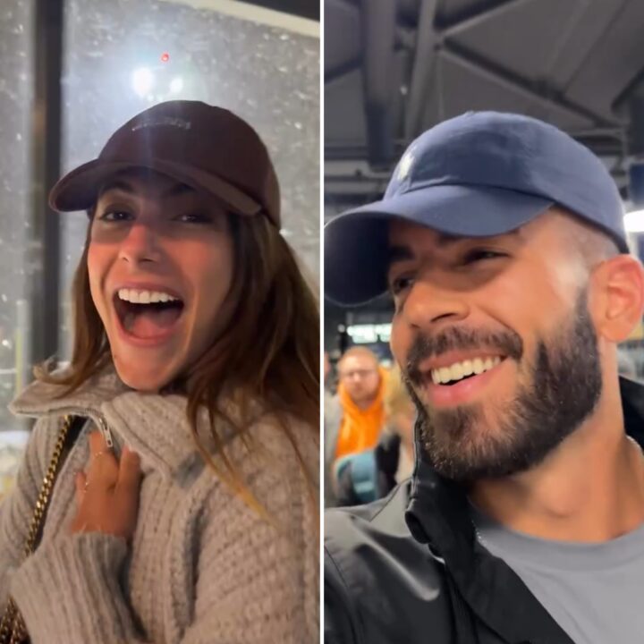 Mari Gonzalez e Pipo Marques se emocionam com a neve ao chegarem na ‘Terra do Papai Noel’