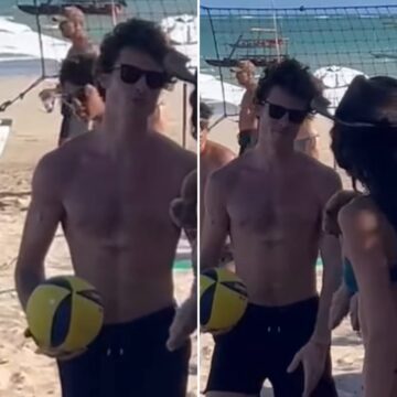 Shawn Mendes joga futevôlei e manda beijinho para Bruna Marquezine em praia de Alagoas