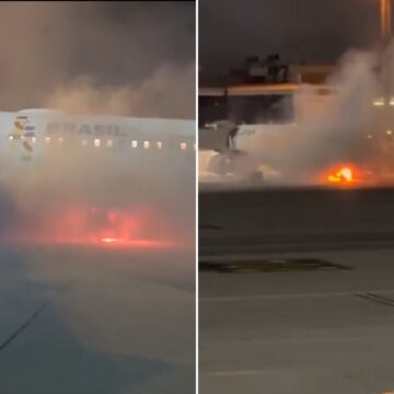 Avião tem evacuação de emergência após incêndio em maquinário de aeroporto