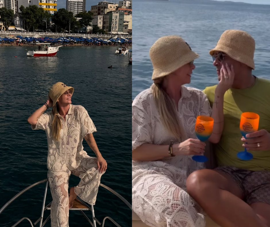 Xanddy e Carla Perez curtem dia de sol em lancha no Porto da Barra