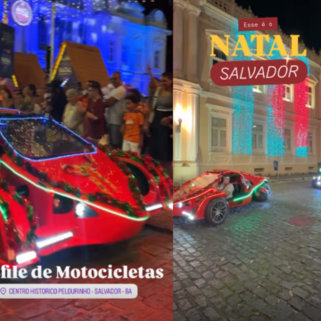 Desfile de motocicletas temáticas movimenta noite de Natal no Centro Histórico