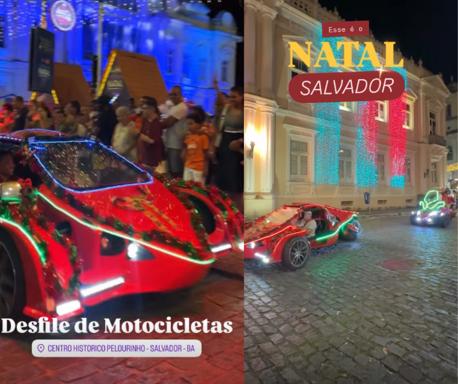Desfile de motocicletas temáticas movimenta noite de Natal no Centro Histórico