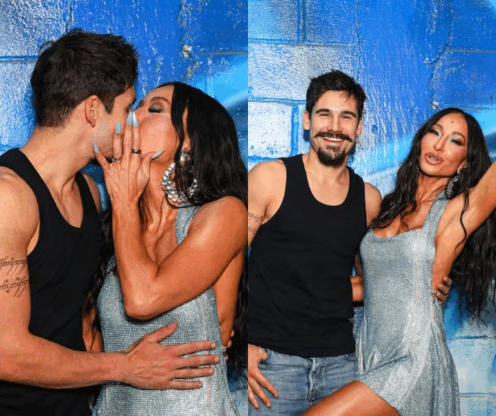 Sabrina Sato e Nicolas Prattes beijam muito e caem no samba em dia de ensaio da Vila Isabel