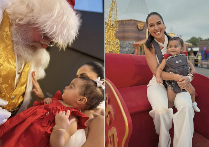 Filha de Graciele Lacerda e Zezé di Camargo esbanja fofura em primeiro encontro com Papai Noel