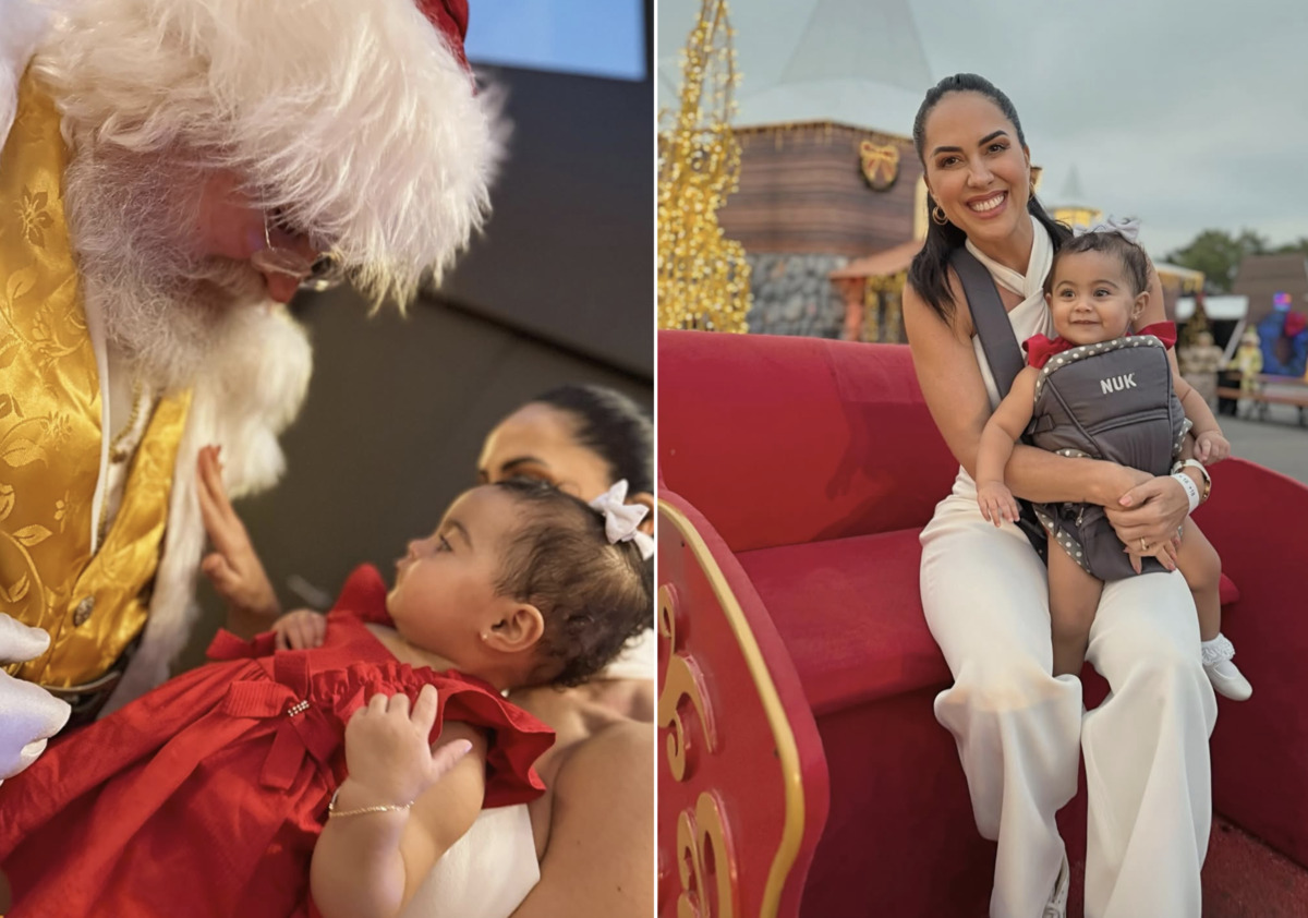 Filha de Graciele Lacerda e Zezé di Camargo esbanja fofura em primeiro encontro com Papai Noel