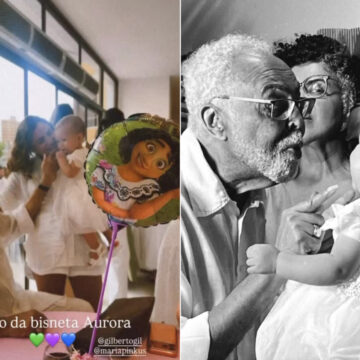 Gilberto Gil participa do aniversário de 1 ano da bisneta Aurora; veja fotos e vídeos