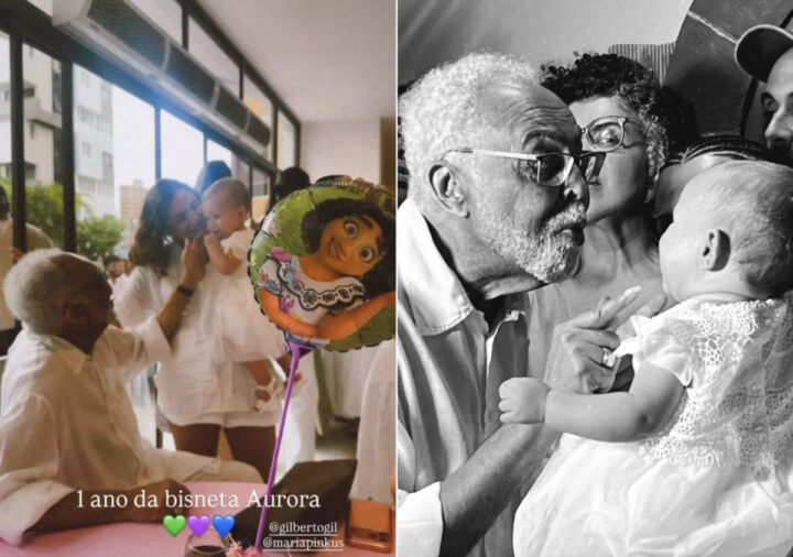 Gilberto Gil participa do aniversário de 1 ano da bisneta Aurora; veja fotos e vídeos