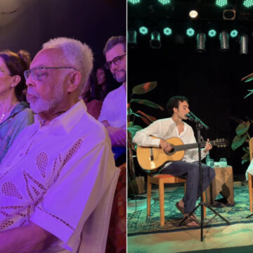 Gilberto Gil chama a atenção ao assistir show da neta Flor Gil; veja
