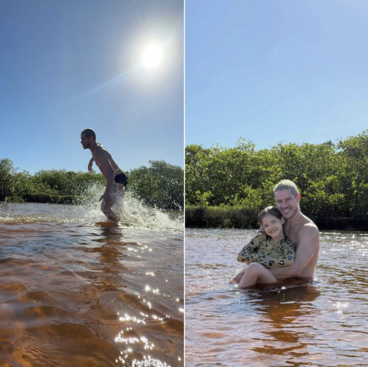 José Loreto abre álbum de fotos com a filha e a namorada na Bahia: “Cascas de bala”