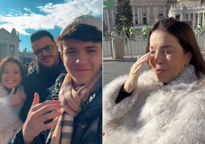 Após AVC, esposa de Maurício Manieri se emociona ao visitar Vaticano