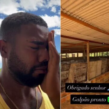 Davi Brito constrói galpão para criar galinhas e se emociona: ‘Muitos zombaram’