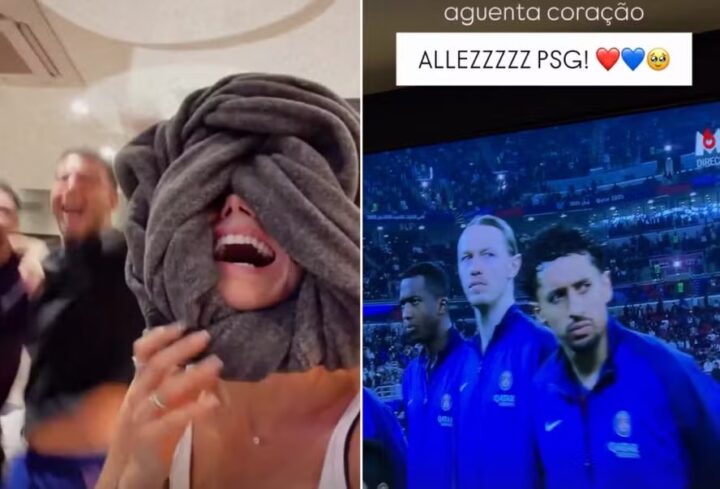 Grávida, mulher de Marquinhos vibra com vitória do PSG sobre o Flamengo