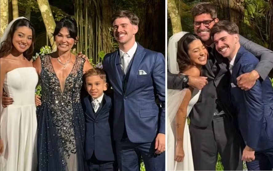 Separados, ex-Tiazinha Suzana Alves e Flavio Saretta se reencontram em casamento do filho