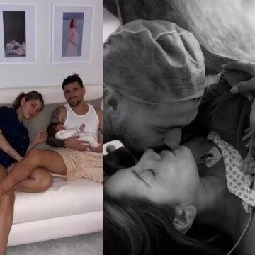 Arrascaeta posa com esposa, Camila Bastini, e filho recém-nascido: ‘Olá, férias’