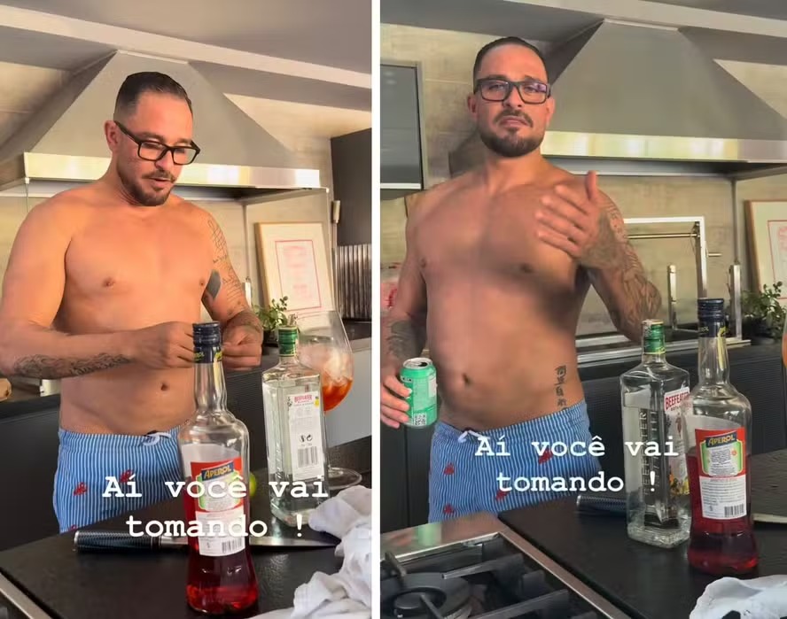 Diogo Nogueira faz drinque e curte Natal em família após término com Paolla Oliveira