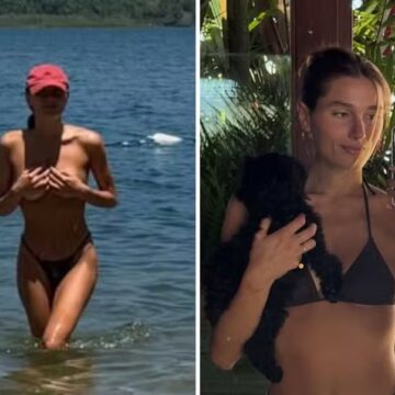 Sasha Meneghel chama atenção ao fazer topless em praia durante o Natal