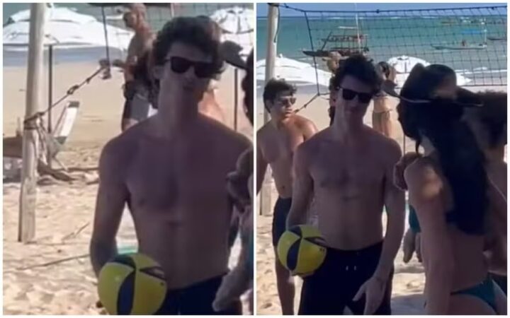 Shawn Mendes manda beijo para Bruna Marquezine durante partida de vôlei no Nordeste