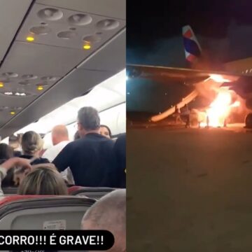 ‘Deixem tudo’: Influenciador flagra desespero em avião após incêndio em aeroporto