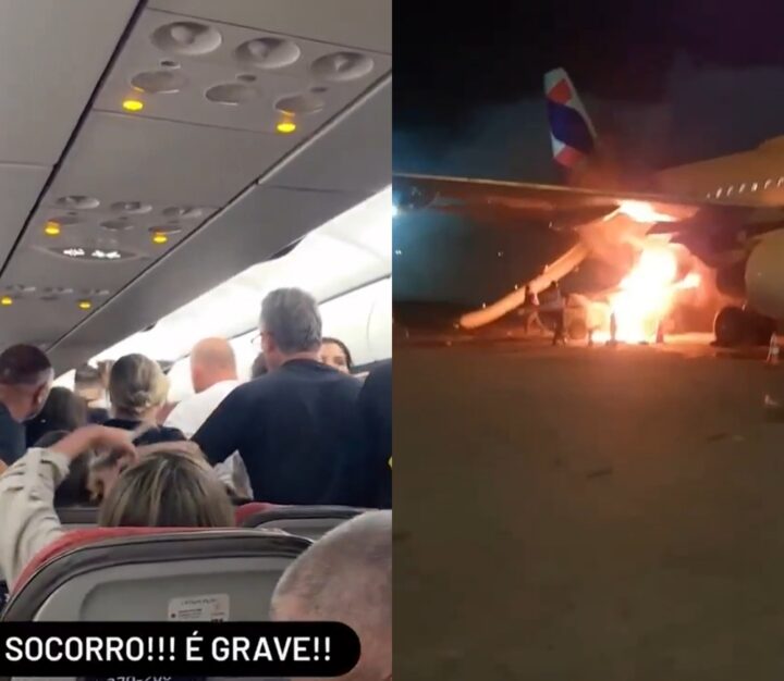 ‘Deixem tudo’: Influenciador flagra desespero em avião após incêndio em aeroporto