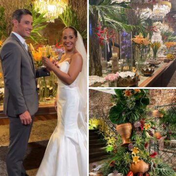 Decoração tropical romântica e menu diversificado: saiba detalhes do casamento de Carla Cristina e Alexandre Aragon
