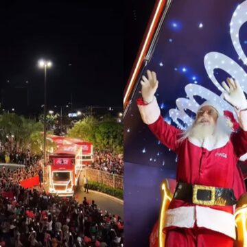 Caravana da Coca-Cola encanta moradores de Feira de Santana com espetáculo natalino; assista
