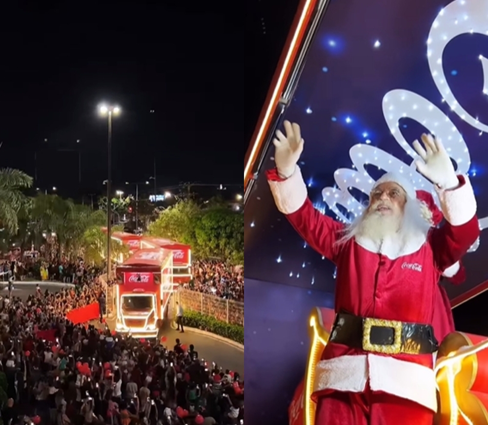 Caravana da Coca-Cola encanta moradores de Feira de Santana com espetáculo natalino; assista