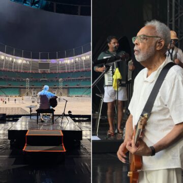 Gilberto Gil faz passagem de som para show em Salvador