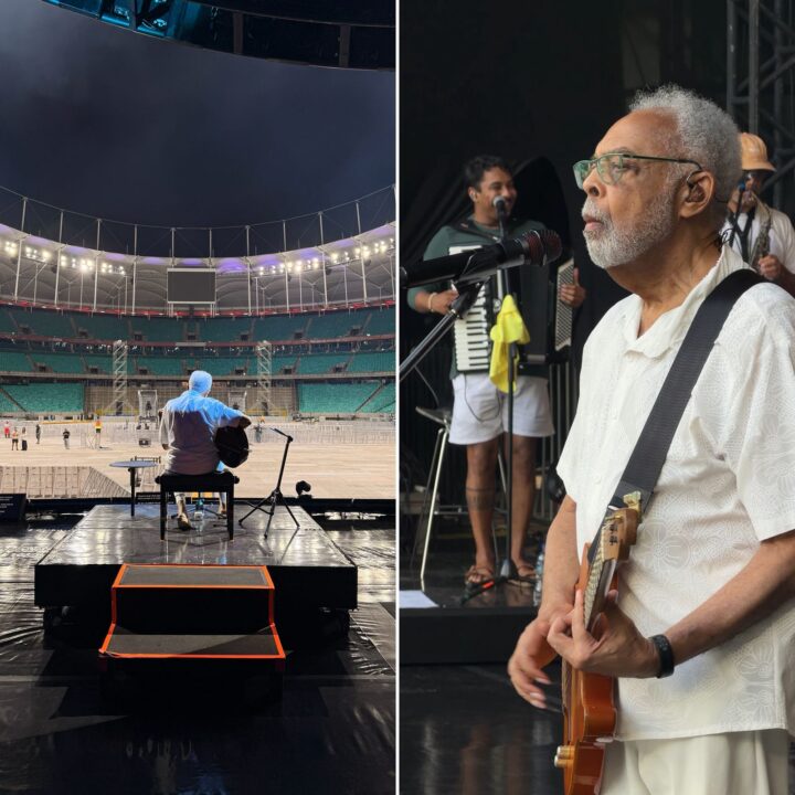 Gilberto Gil faz passagem de som para show em Salvador