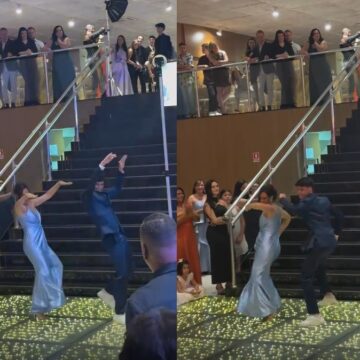 Jovem viraliza ao dançar pagodão com a mãe em formatura; veja vídeo