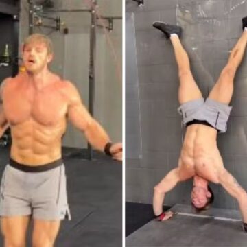 Noivo de Juliette impressiona ao fazer flexão de cabeça para baixo durante treino