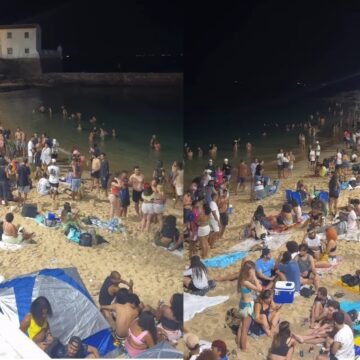Luau atrai multidão à praia do Porto da Barra na madrugada; veja vídeos