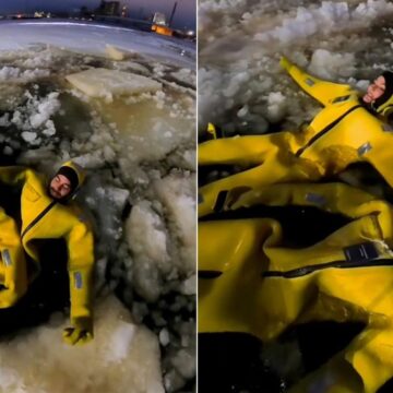 Mari Gonzalez e Pipo Marques mergulham em mar congelado na Finlândia; veja vídeo