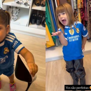 Filhas de Virgínia e Zé Felipe dão show de fofura ao usar uniforme do Real Madrid