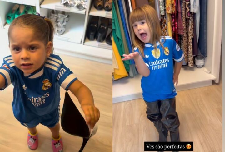 Filhas de Virgínia e Zé Felipe dão show de fofura ao usarem uniforme do Real Madrid