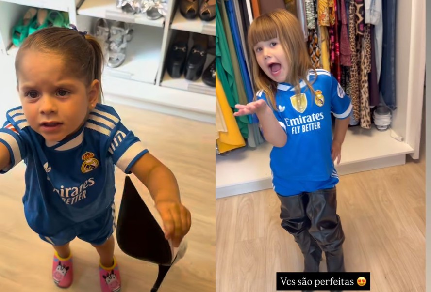 Filhas de Virgínia e Zé Felipe dão show de fofura ao usarem uniforme do Real Madrid