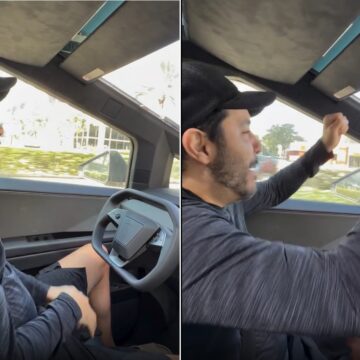 Em carro ‘que dirige sozinho’, Tomate se empolga ao som de Timbalada