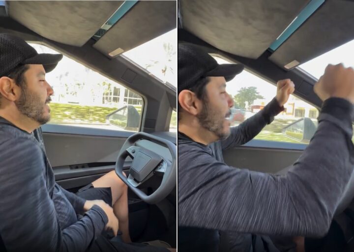 Em carro ‘que dirige sozinho’, Tomate se empolga ao som de Timbalada