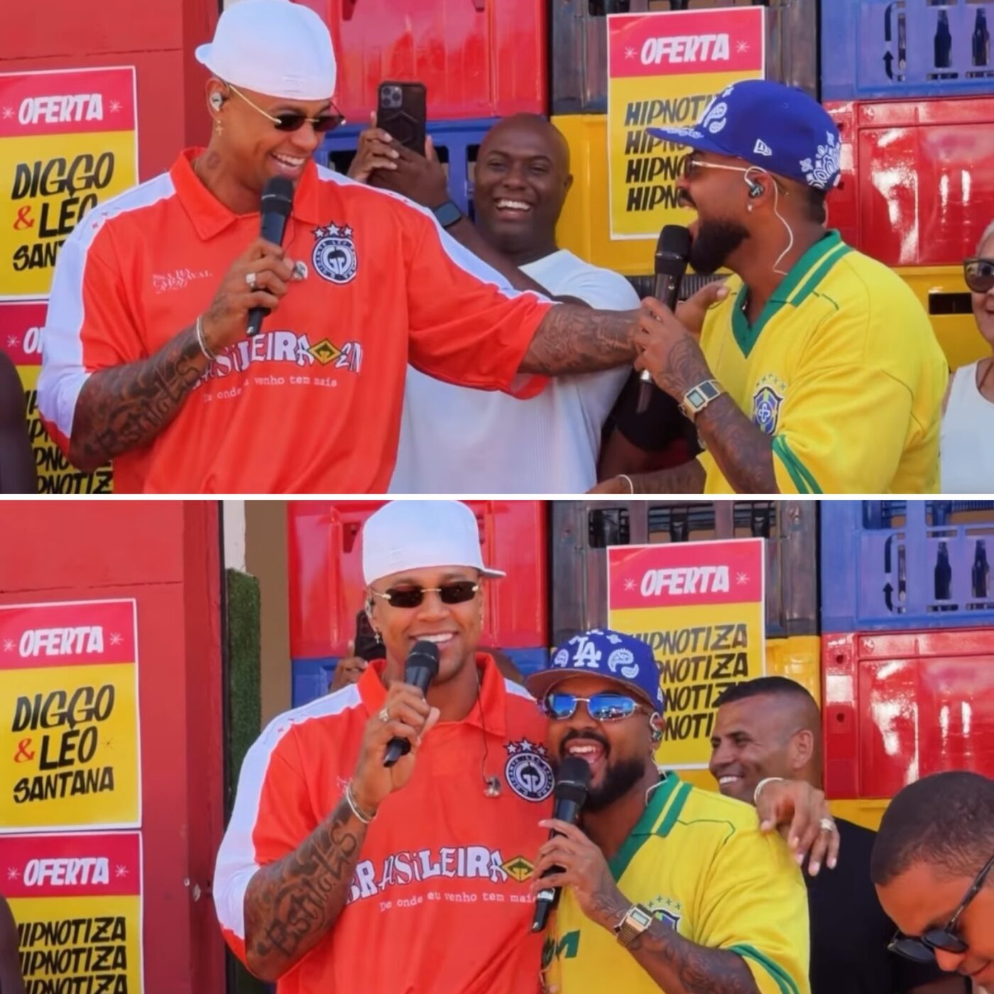 Léo Santana e Diggo agitam bar na Saúde para gravação de novo clipe