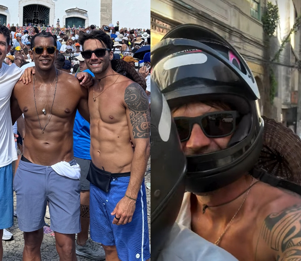 Solteiro, Daniel Cady curte a Lavagem do Bonfim com amigos e volta para casa de mototaxi